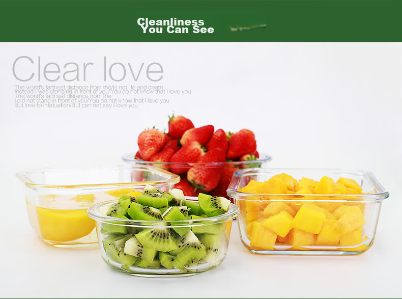 Creative Heat-resistant Glass Food Storage Box for Office Workers Microwave Lunch Box Refrigerator Storage Bento Box 700ml*2 3