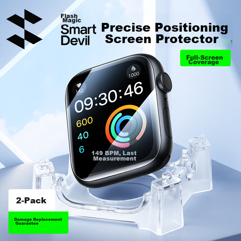 Shanmo [Edge Compensation] Full Coverage Scratch-Resistant Self-Aligning Invisible Screen Protector for Apple Watch iWatch S9/8/7 45mm