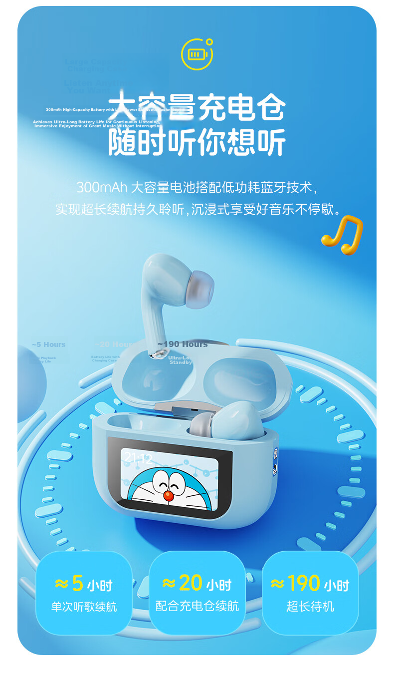 ROCK Doraemon Touchscreen Bluetooth In-Ear Earphones Soft Earplugs Noise Cancelling Call Long Battery Life Lossless Sound Sports Gaming Valentine's Day Gift for Men and Women 10