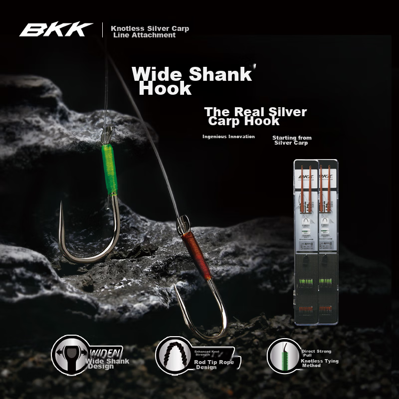 BKK Knotless Double Hook for Bighead Carp and Grass Carp, Kanto Style, Black Pit Competitive Ready-Made Large Fish Hooks