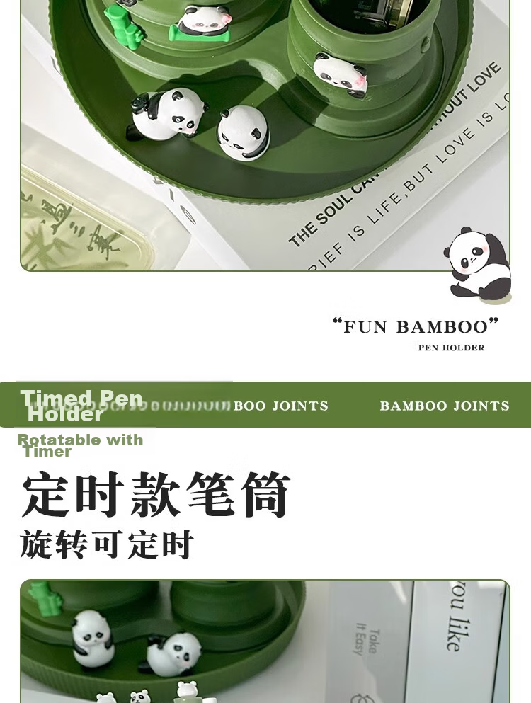 Youth Companion 360° Rotating Pen Holder Desktop Ornament Essential Back-to-School Kids Office Desk Organizer Creative Cute Panda Bamboo Timer Model with Timing Function 7