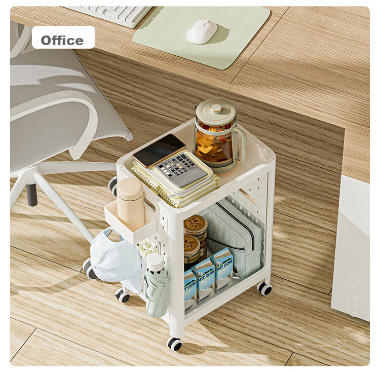 JD Original Simple Bookshelf Storage Rack, Mobile Cart Office Desk Under-Shelf Bookcase Floor-Standing Snack Storage Rack, 2-Tier 10