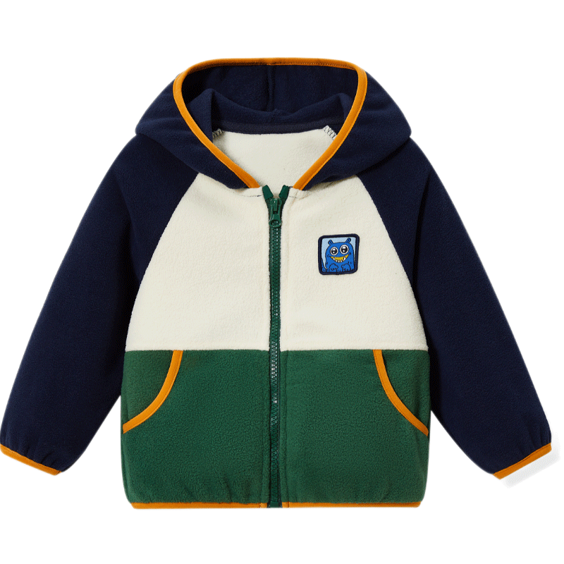 ASK JUNIOR Boys' Jacket, 2026 Autumn Toddler Color Block Fleece Jacket, Children's Preppy Style Hooded Coat