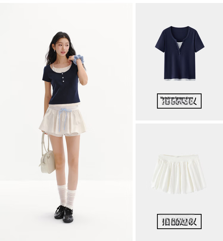 Semir Mall Style | Women's Summer Short Sleeve T-Shirt, Short Polka Dot Fake Two-Piece, 2026 Sexy Top 101326100043 6