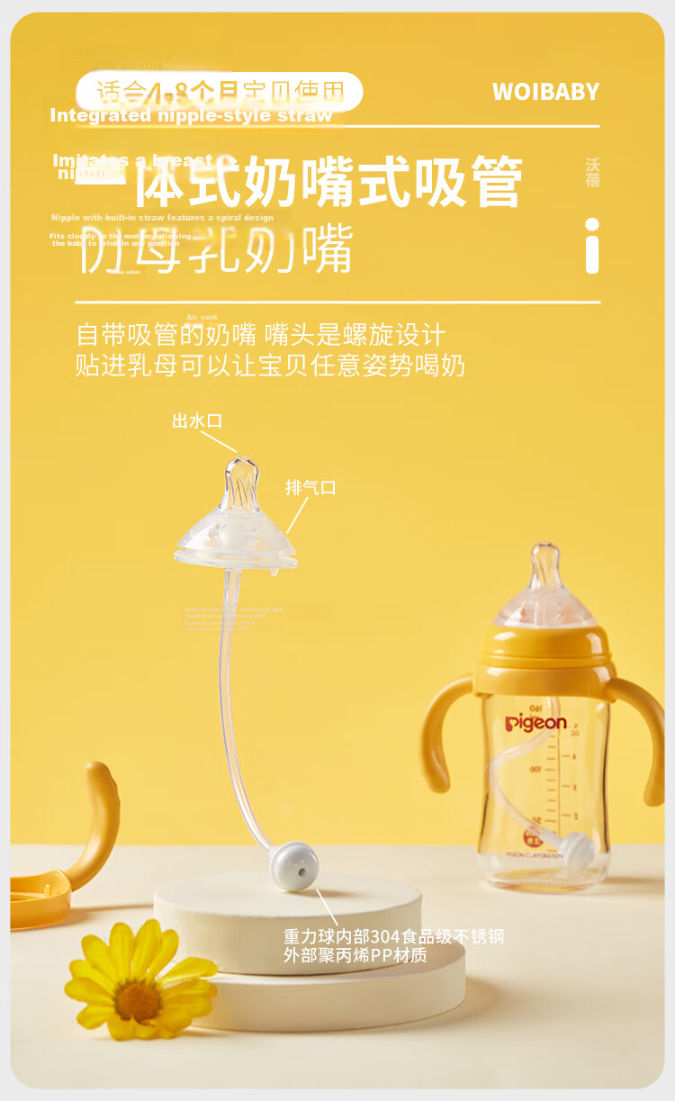 COOKSS Baby Bottle Straw Accessory, Suitable for Pigeon Baby Bottles Third Generation, Wide-Mouth Bottle Handle Brush Combinatio 3