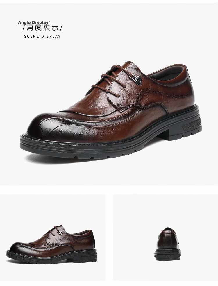 CARTELO British Men's Leather Shoes, Thick-Soled Height-Increasing Business Casual Shoes, Round Toe Soft Cowhide Shoes for Men, 9923 Black Height-Increasing Size 42 20