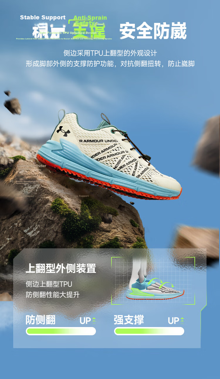 Under Armour Kids Outdoor Shoes Boys and Girls Hiking Strap Mesh Breathable Casual Sports Shoes 5