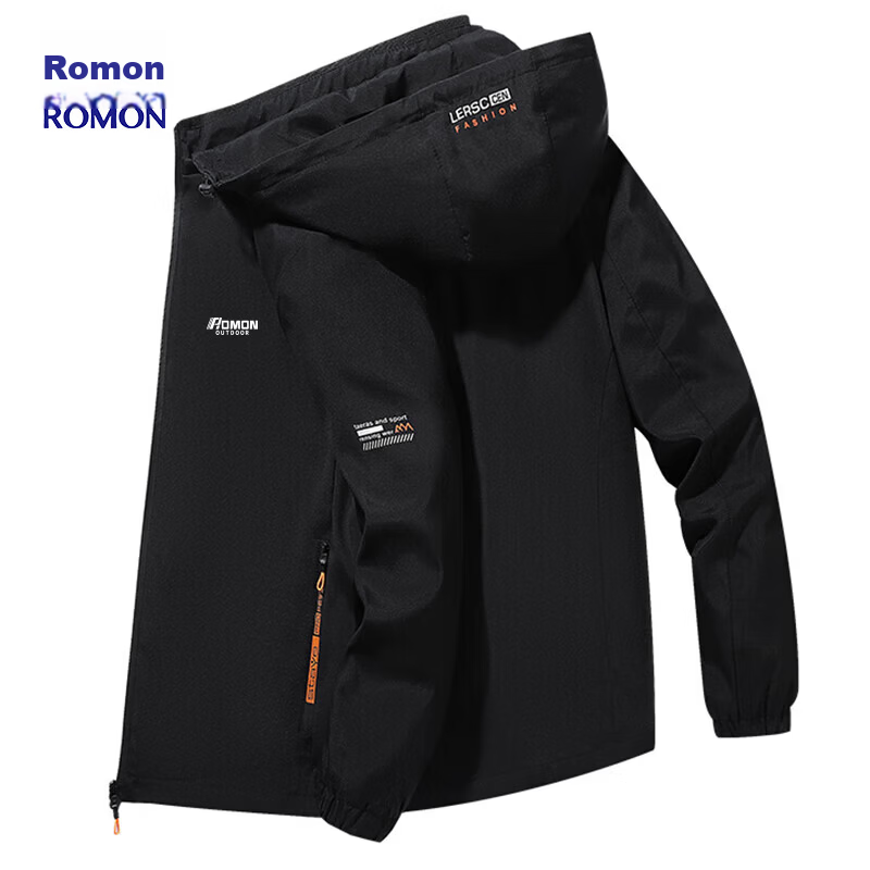 ROMON Men's Jacket, Spring And Autumn Trendy Business Casual Outerwear, Hooded Versatile Menswear, MK53 Light Gray Fleece-Lined, 4XL 10