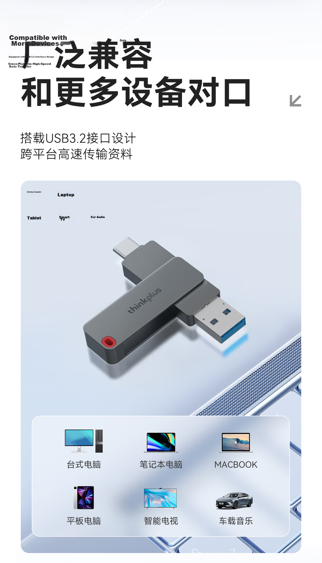 Thinkplus Lenovo 128GB Type-C USB 3.2 Dual Interface USB Flash Drive for Mobile and PC, Large Capacity Office Business USB Drive TPU301 Series 5