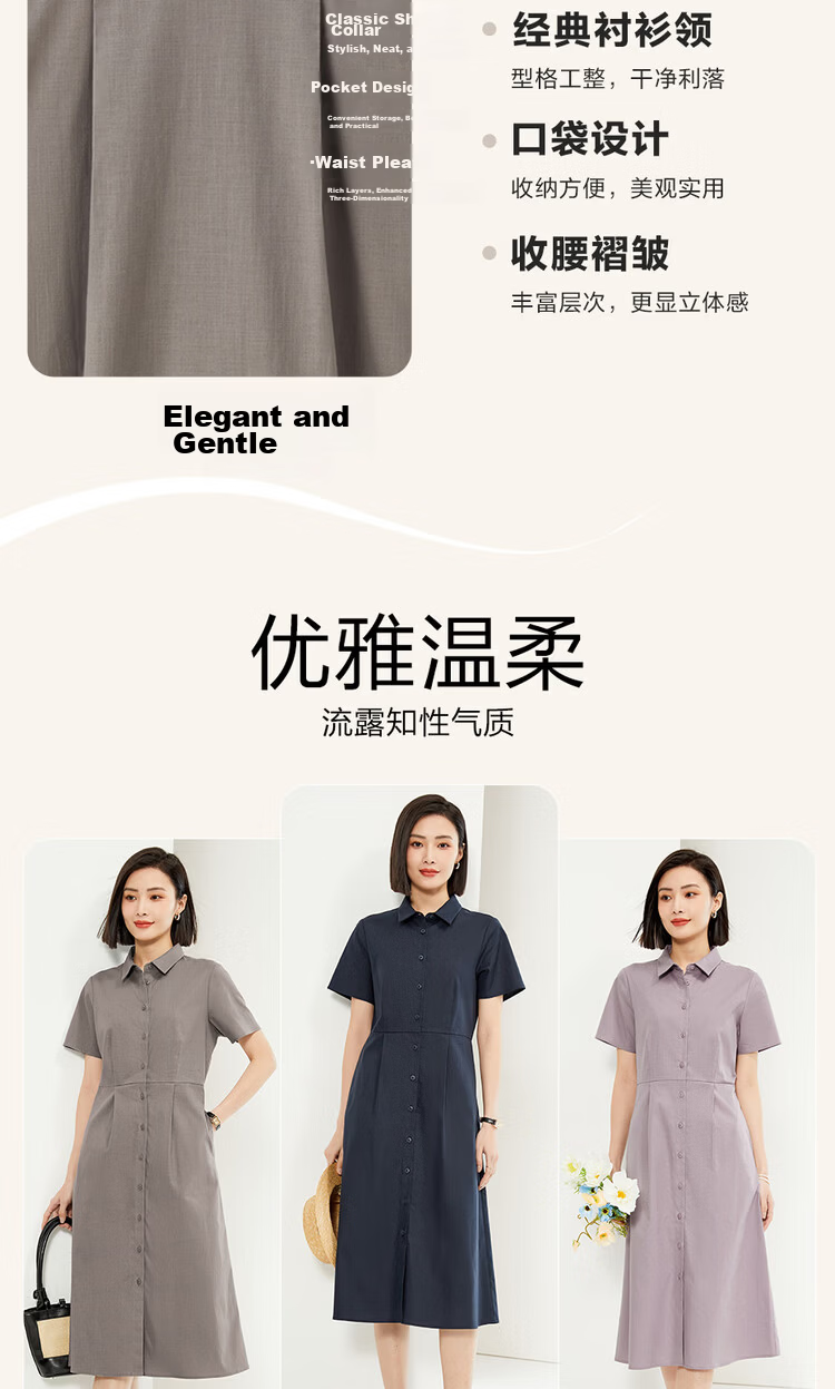 Giordano Women's Summer Lyocell Shirt Dress, Waist-Cinched, Short Sleeve, Collared Dress 05465314 8