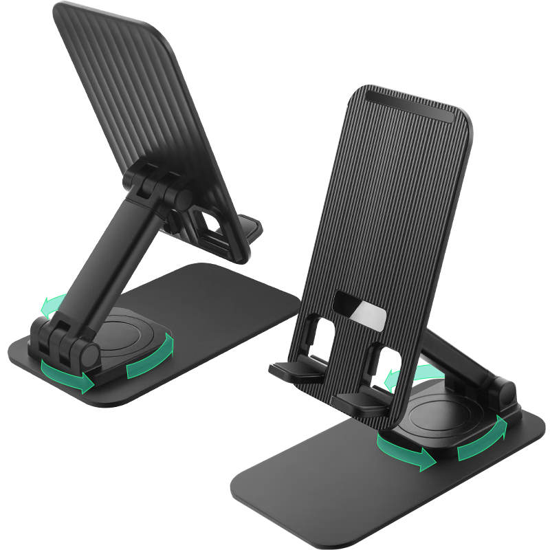 Pisen Mobile Phone Stand [Recommended by Luo Yonghao] Rotatable Foldable Desktop Tablet Stand Lazy Bedside Holder for Live Streaming, Watching Shows, TikTok - Black