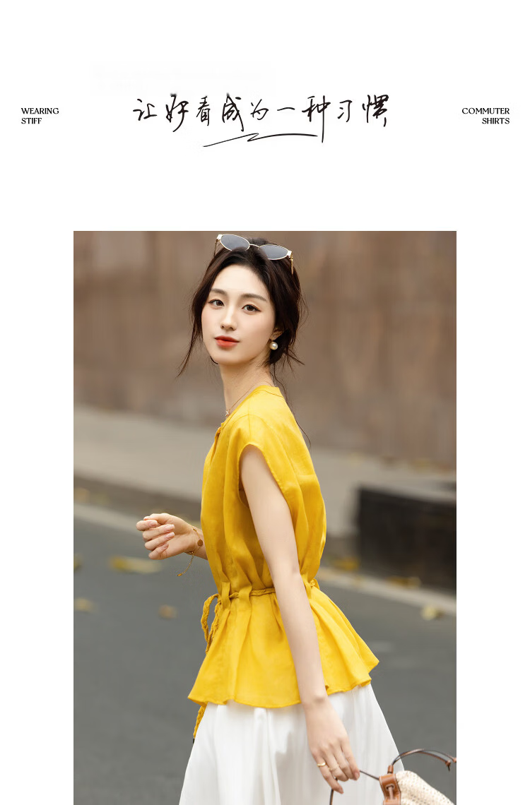 Demana [Ramie Lyocell Blend] Summer Urban High-Waist Twisted Knot Belt Loose Slim Shirt for Women Premium 13