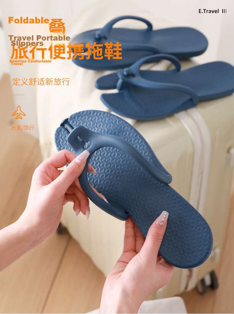 Etravel Foldable Travel Slippers Lightweight Non-Slip Portable Flip Flops Beach Bathroom Sandals for Men and Women Navy XL 1