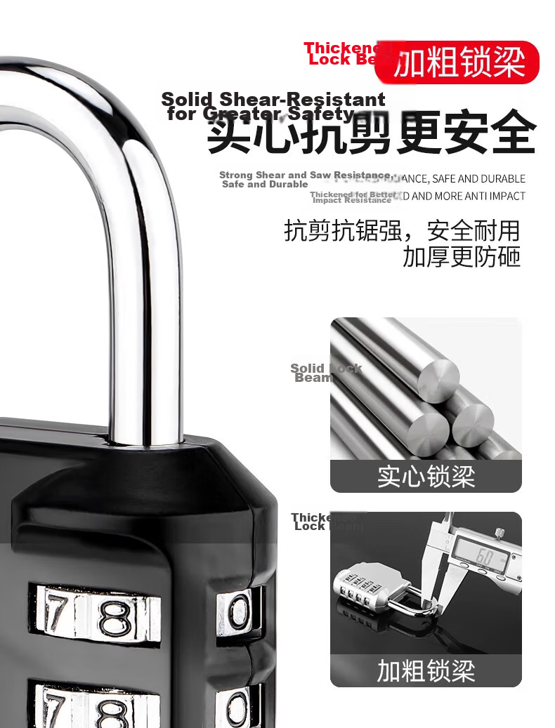 Auburn Combination Padlock 4-Digit Password Waterproof Rustproof Outdoor Use 1604 Black 3
