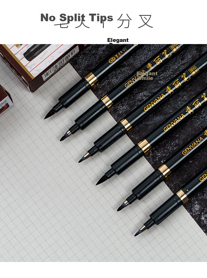 Jinwanniang Medium Regular Script Elegant Calligraphy Practice Pen Scientific Fountain Pen Style Brush Pen Beginner Set Soft and Hard Pen Black (12 Pieces) G-0939 9