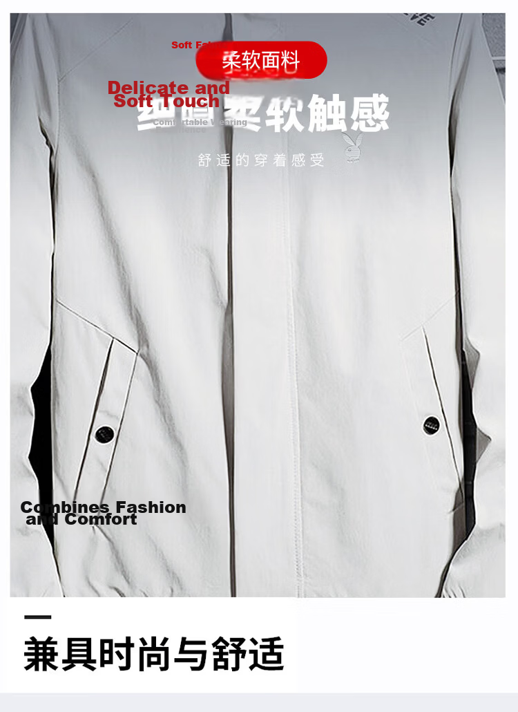 PLAYBOY Men's Jacket, Spring And Autumn Casual Stand-Collar Trendy Outerwear, Khaki Color, Size 3XL 2