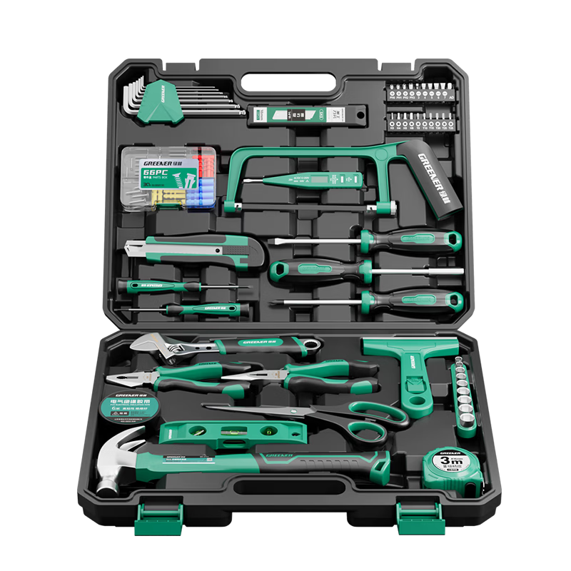GREENER Household Toolbox Set 130-Piece Electrical, Carpentry, Telecom Maintenance Hardware Hand Tool Kit