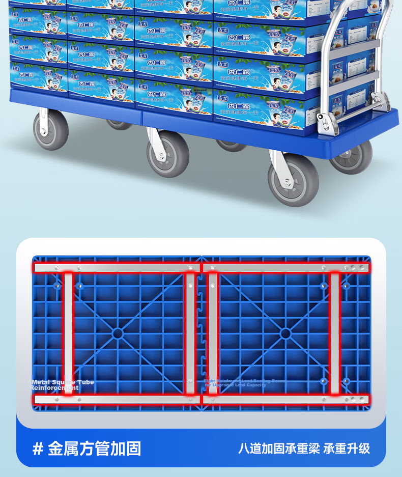 Haojiaju Folding Flatbed Hand Truck, 90*60cm, 1000 Jin Capacity, Four-Corner Anti-Collision, 5-Inch Quiet Wheels, Business Gray, Jingdong Express Delivery, Invoicing, Factory Warehouse Cargo Transport Trolley 5