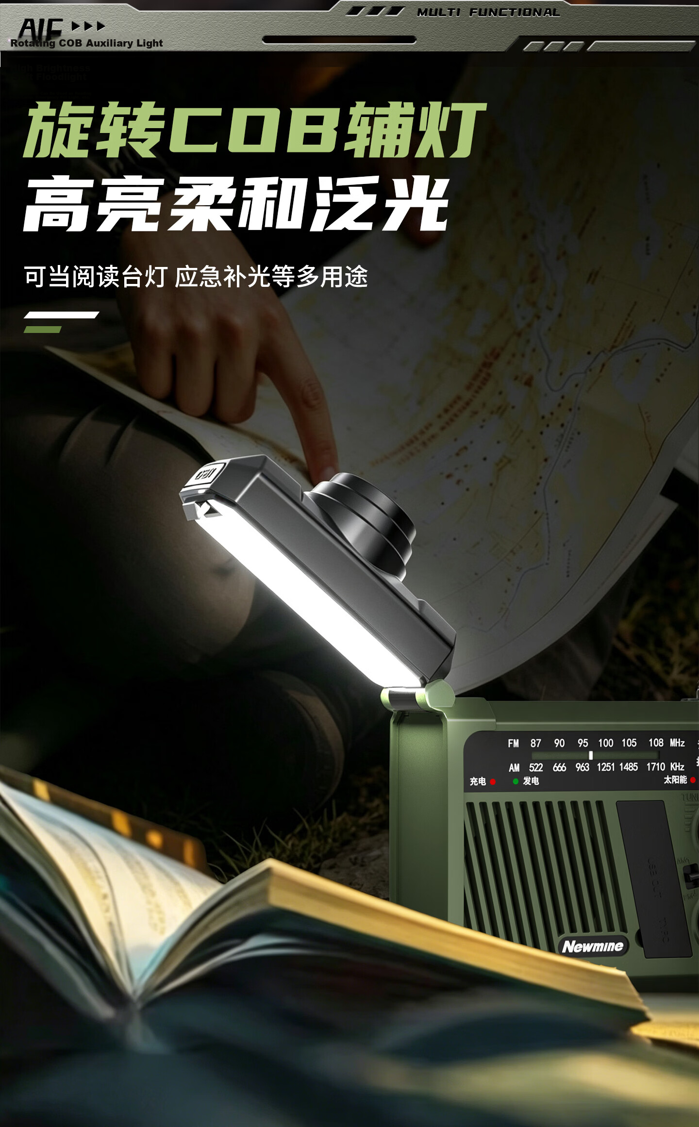 Newmine N127 Emergency Preparedness Multifunctional Portable Solar Hand-Crank Radio Flashlight Long Battery Life Green 6
