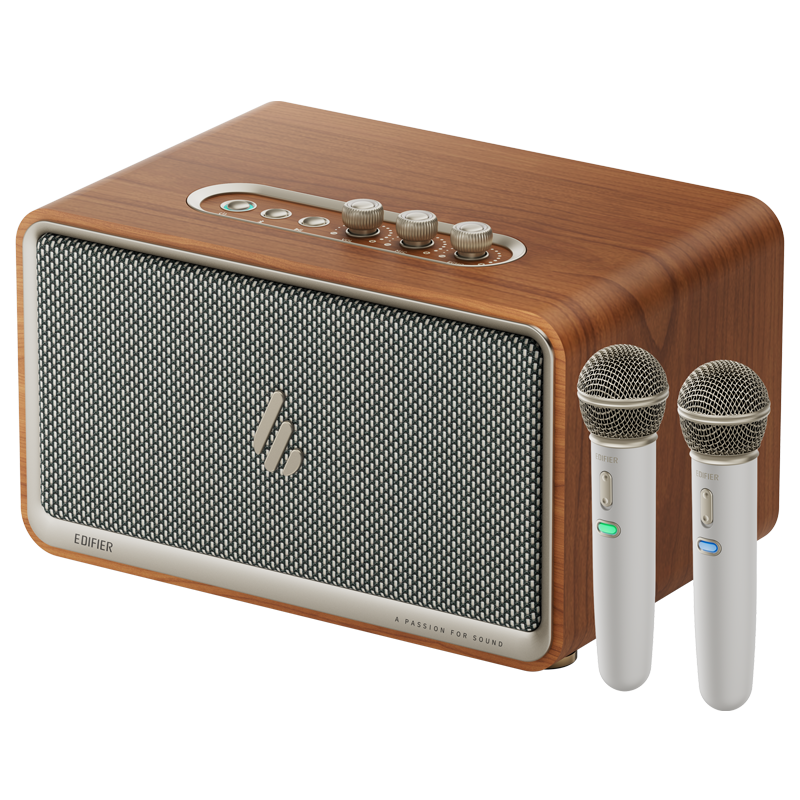 EDIFIER K300 Multifunctional Karaoke Home Art Speaker Desktop Bluetooth Speaker Family KTV Wireless Bluetooth 6.0 Wood Grain Dual Microphones New Year Gift