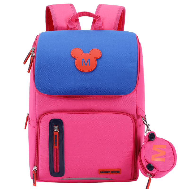 Disney Elementary School Backpack for Grades 4-6, Boys And Girls, Double Shoulder Mickey Mouse Korean Style Casual Backpack SM11751, Rose Red, Large Size