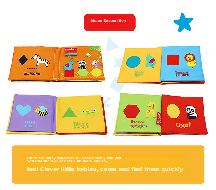 Fisher-Price Baby Cloth Book Set 6pcs Infant Toddler Early Education Toys Numbers Shapes Enlightenment Birthday Gift 12