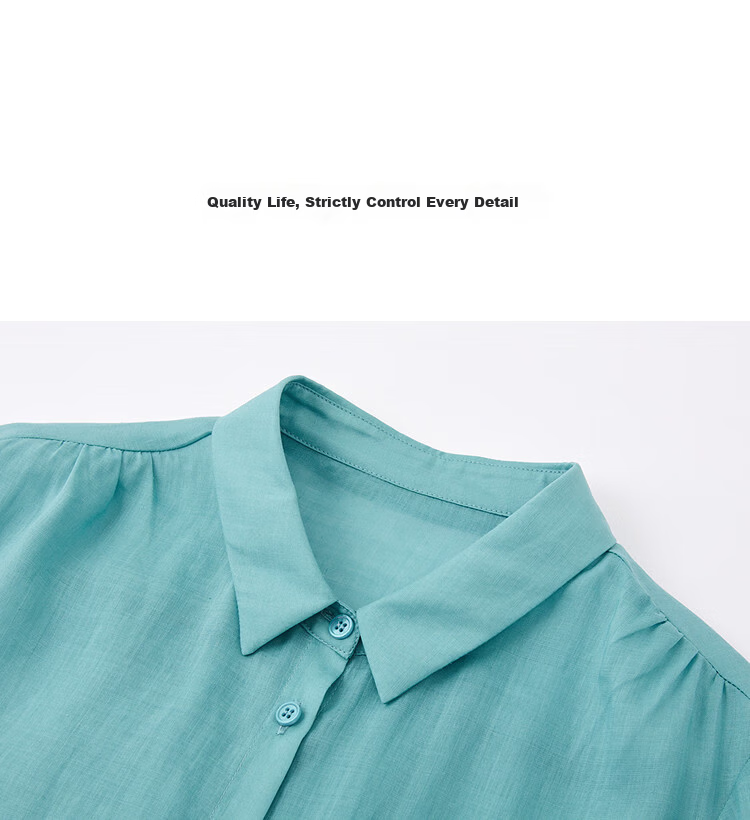 Demana [Ramie Lyocell Blend] Summer Elegant Small Turn-down Collar Pleated Patch Pocket Loose Slimming Shirt for Women High-end Feel 13