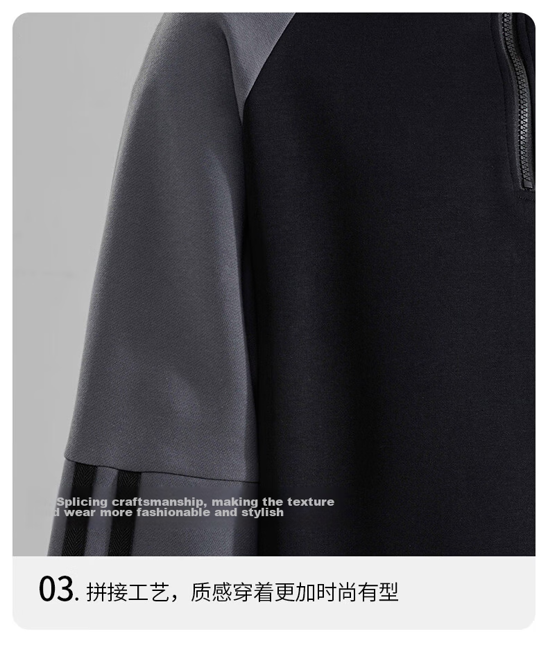 MMOPTOP American-Style Half-Zip Sweatshirt for Men, Spring And Autumn Season, Contrasting Color Raglan Sleeve, Loose Casual Top, 8905 Navy Blue L 18