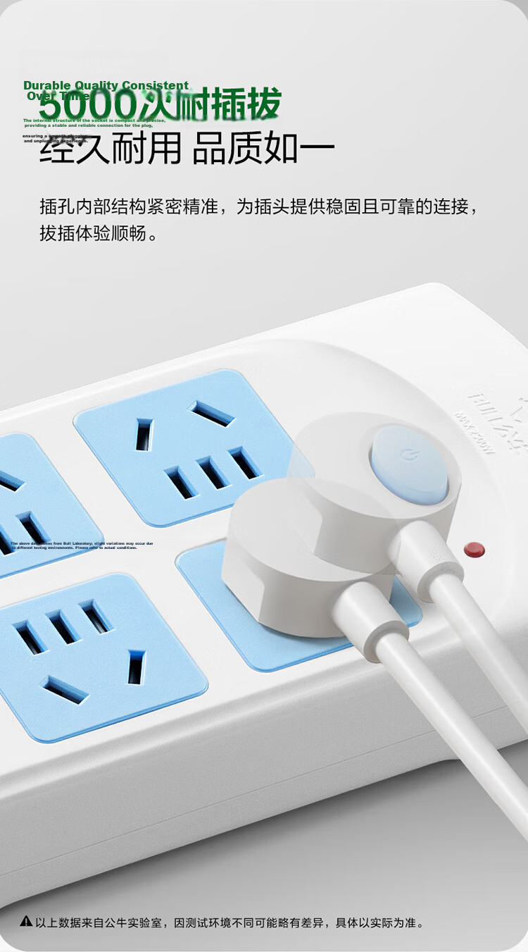BULL High-Power Overload Protection Power Strip/Extension Cord/Surge Protector 5 Outlets with Individual Switches, 5 Meters Long GN-312 15