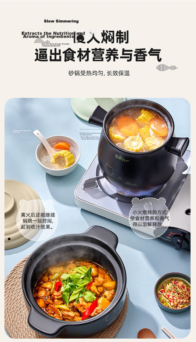 Bear 6L High-Temperature Resistant Ceramic Casserole Pot for Whole Chicken Soup Stewing, Gas Stove Compatible, Crack-Resistant Clay Pot 9
