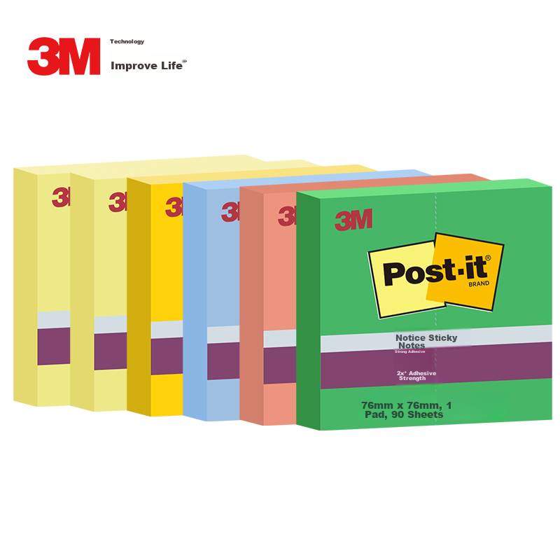 3M Sticky Notes Memo Pads Office Supplies Strong Adhesive 654S-6SP 6-Pack Multicolor Set