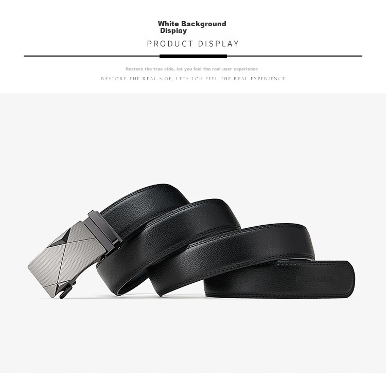 BOSTANTEN Men's Leather Belt with Automatic Buckle, Cowhide Waistband, Trendy Formal Pants Belt, Black, Birthday Gift 9