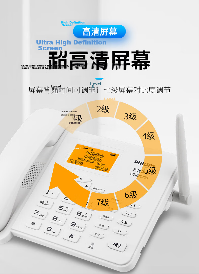 PHILIPS All-Network 4G/5G Wireless SIM Card Landline Telephone, China Telecom Mobile Unicom Cable TV 4G Network HD Hands-Free CORD890D with 32GB Memory Card, Black 5