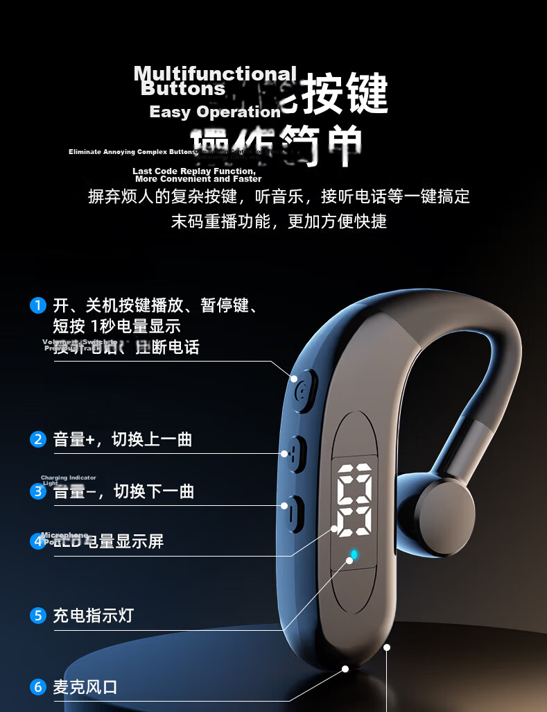 Guiyin A18 2026 New Wireless Bluetooth Earphones Ear-Hook Long Battery Life Sports Running Driving Noise Cancelling Compatible with Huawei Apple Oppo Xiaomi Vivo 13