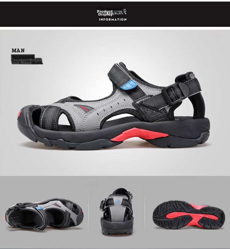 HUMTTO Summer Beach Sandals Outdoor Camping Creek Shoes Men's Lightweight Breathable Closed-Toe Sandals Brown/Black Size 39 7