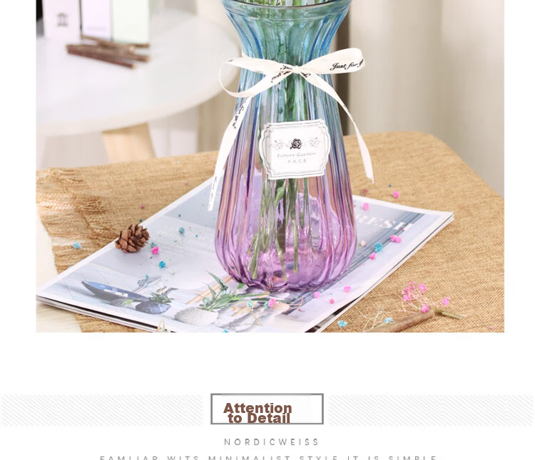 Shengshi Taibao Glass Flower Vase Small Vase for Floral Arrangements Hydroponic Container Red-Grey Gradient 22cm Living Room Decoration 10