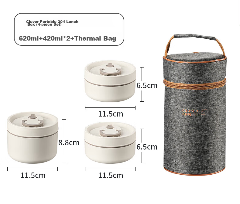 COOKER KING Insulated Lunch Box Food Grade 304 Stainless Steel Layered Large Capacity Adult Multi-layer Portable Bento Box 5-Piece Set 15