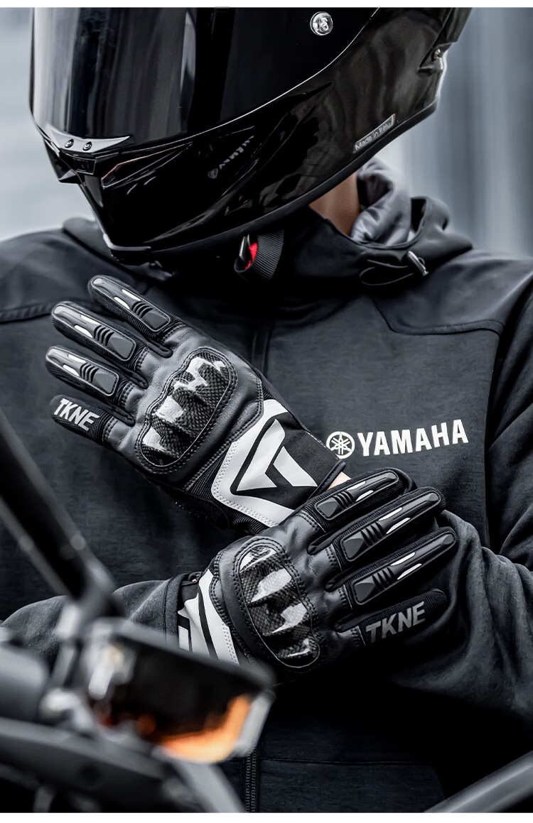 TKNE Summer Motorcycle Gloves Carbon Fiber Anti-Fall Breathable White Four Seasons Edition [Carbon Fiber Protective Shell] XL 18