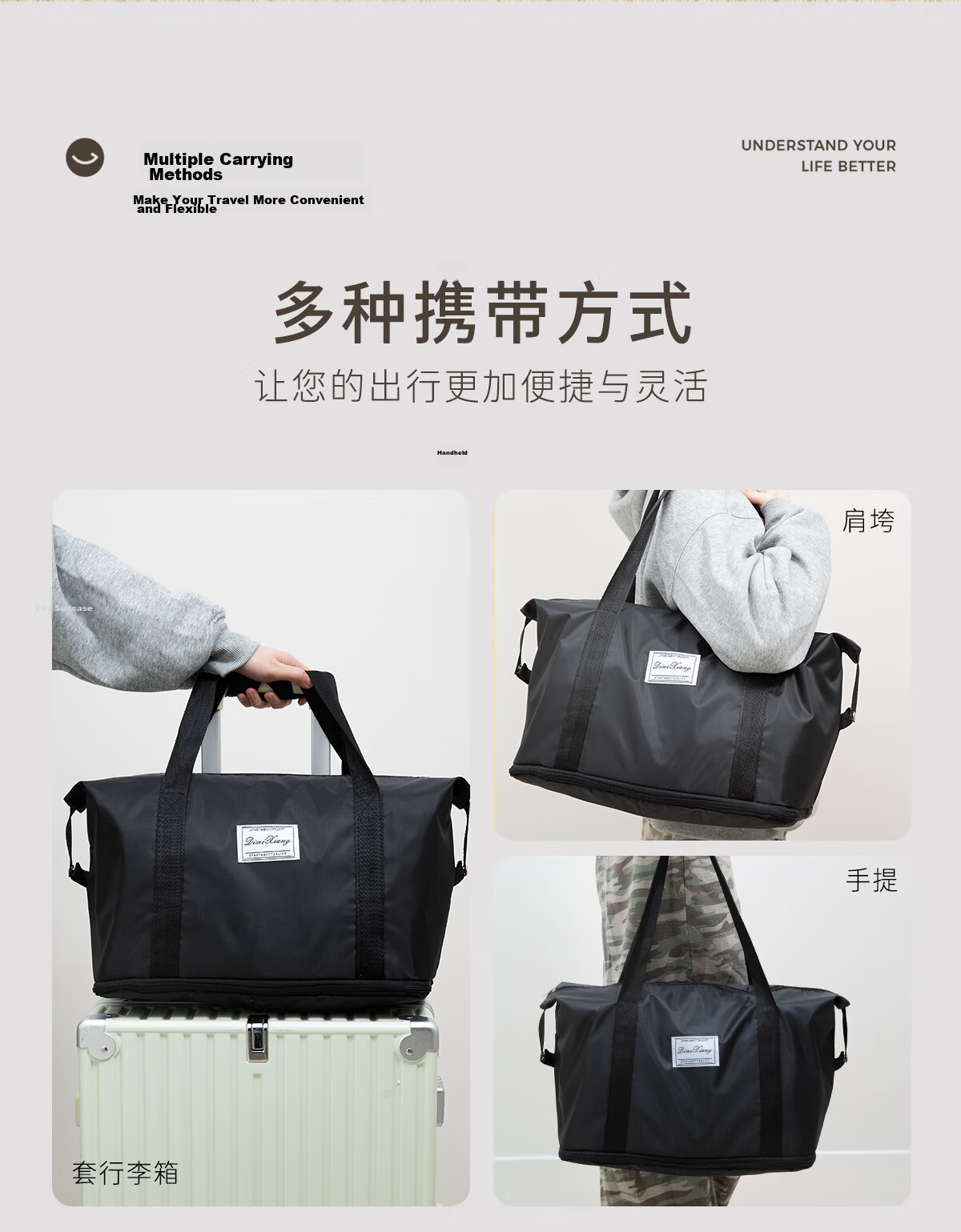 Youshiguang Toiletry Bag Travel Men's Business Trip Makeup Wet And Dry Separation Portable Large Capacity Hook High-End Storage Bag Black And Gold Color 11