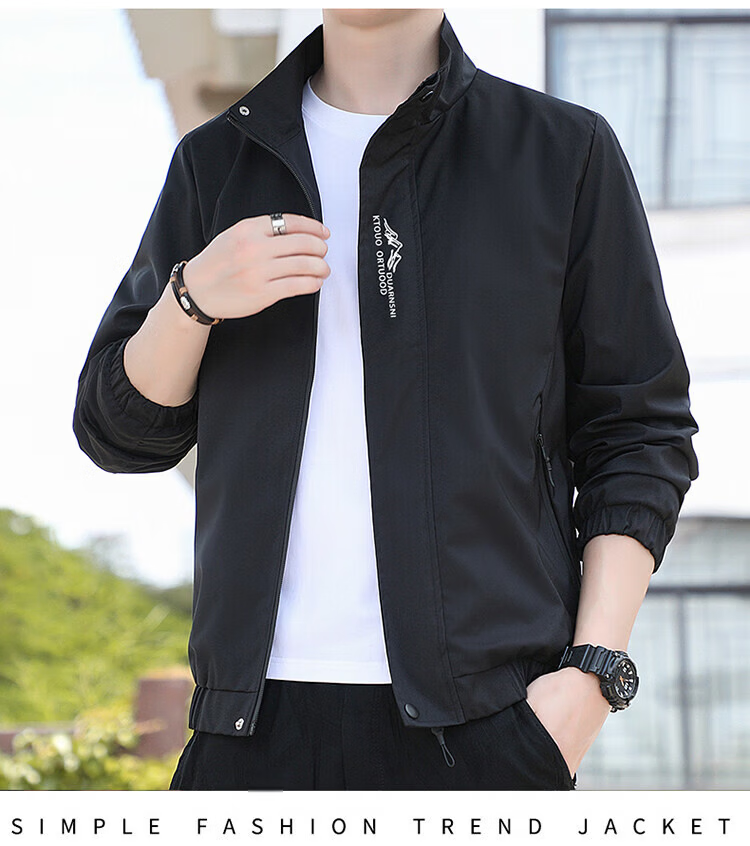 TUCANO Men's Spring Autumn Stand Collar Windproof Solid Color Casual Fashion Versatile Jacket Dark Gray L 12