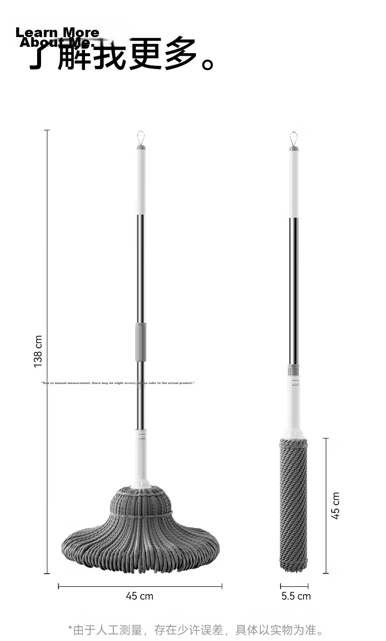 Wuyuehua Wide Mop, 55CM Wide X 138CM Long, 1 Cloth, No Hand Washing Required, Self-Wringing, Card Lock, Self-Tightening Water Mop for Home Use, Extra Large Mop Head 17
