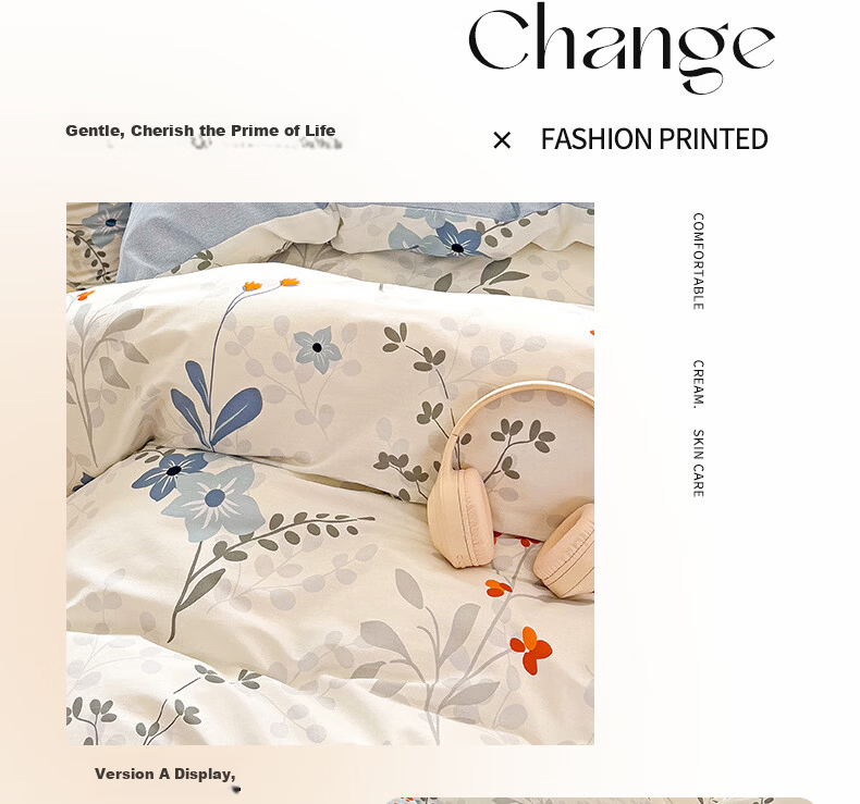 MUJI 100% Cotton 4-Piece Bedding Set for 1.5/1.8m Bed, Pure Cotton Bed Sheet and Duvet Cover 200x230cm 9