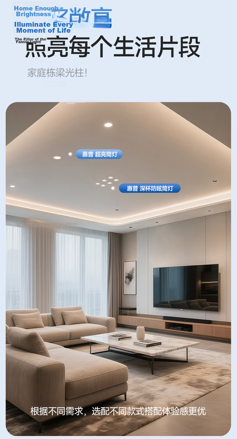 HP Pure Dual-Core Deep Cup Anti-Glare Recessed Downlight for Entrance Corridor Living Room Ceiling Light 75mm Cutout Mu Zhi Guang 8
