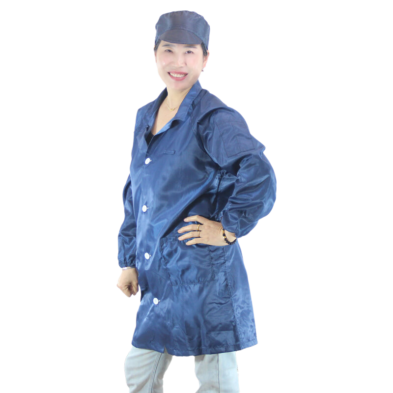 Zhierkang Antistatic Long Coat with Hood for Electronics Workshop, Dust-Proof Clean Work Protection, Navy Blue XL