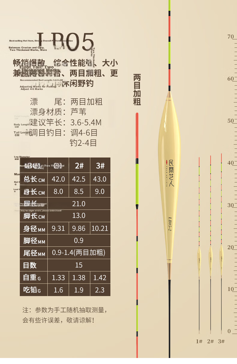 Minjianyiren LB Reed Float, Highly Sensitive, Light-Biting, Shallow Water, Thickened, Eye-Catching, Crucian Carp And Carp Fishing Float, Black Pit Buoy 8