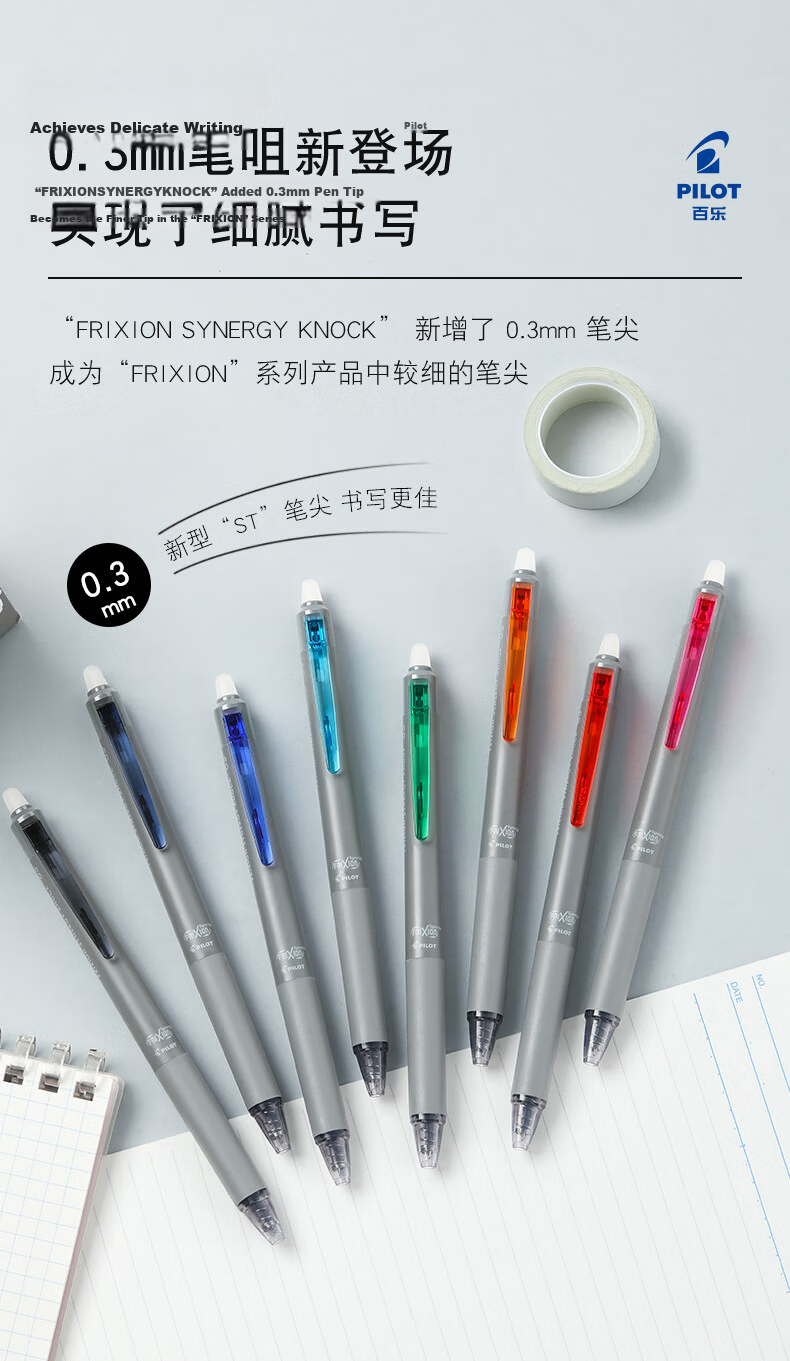 PILOT Erasable Pen Refill, Retractable Gel Ink Pen, Temperature-Controlled Erasable Tip, Student Writing And Office Use, LFRF-13 0.3mm Red, Pack of 3 4