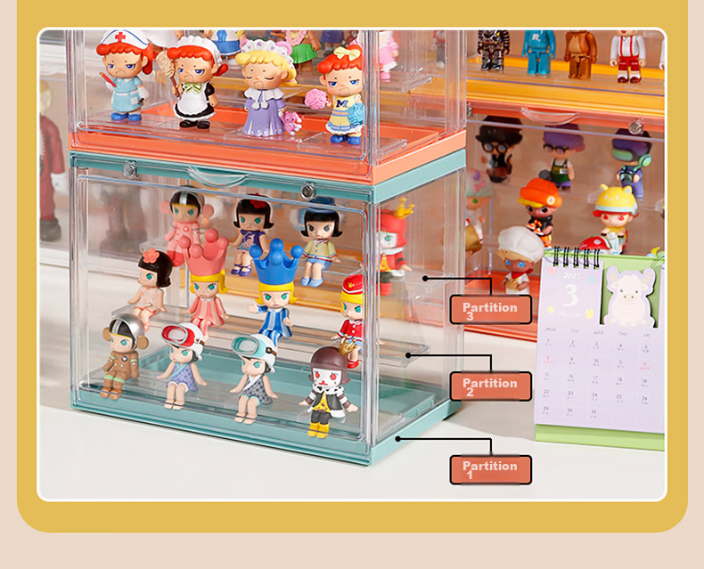 JEKO&JEKO Blind Box Display Case, Figurine Showcase, Pop Mart Labubu Display Stand, Transparent Storage Box, Clear White 9