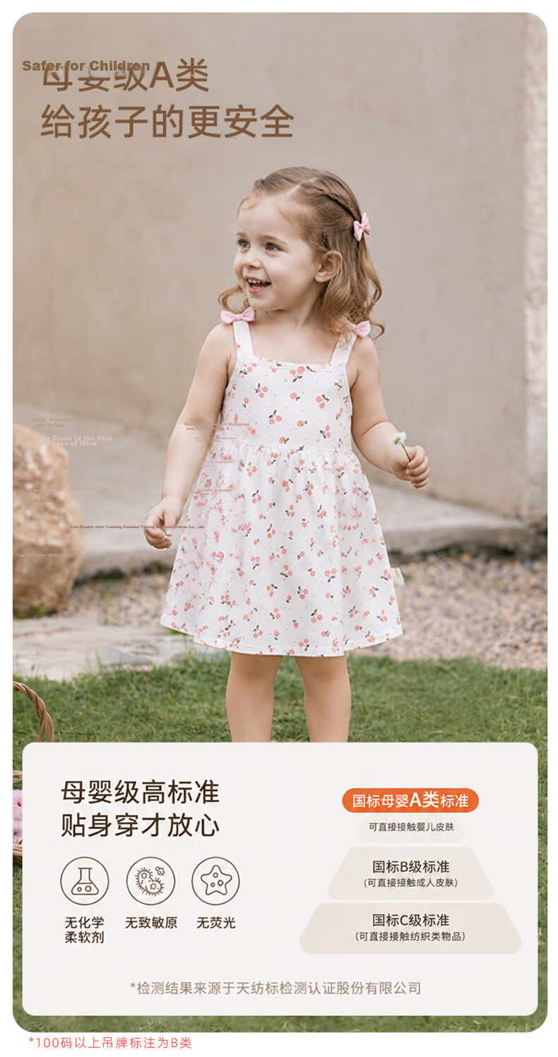 Babyprints Girls' Dress Baby Cotton Strap Dress Summer Baby Sweet Princess Dress Soft Breathable Yellow 90cm 7