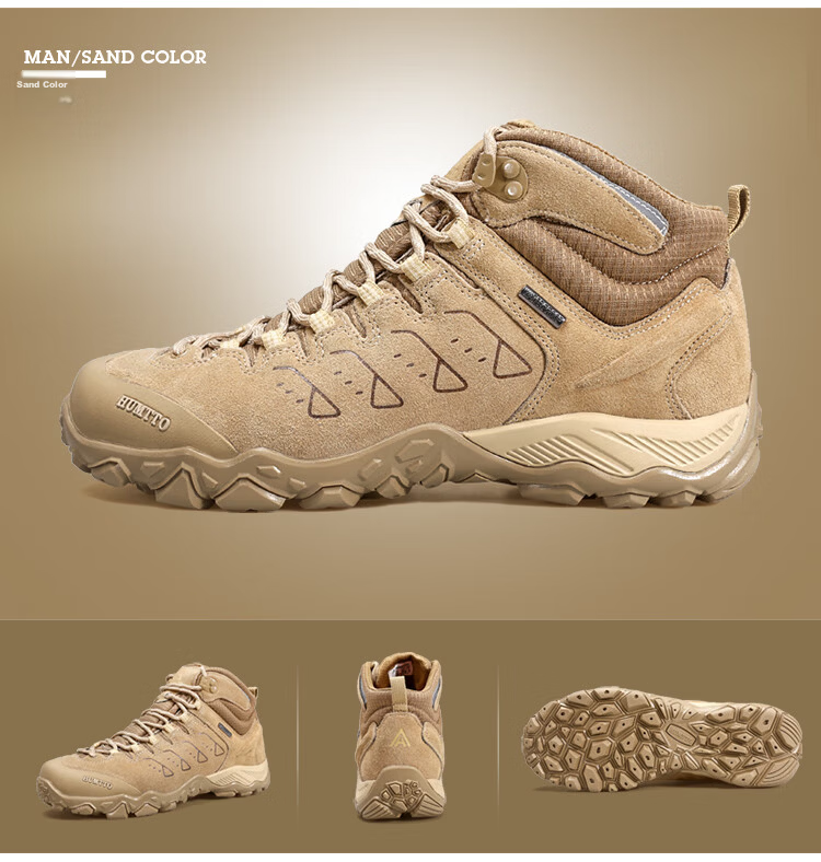 HUMTTO High-Top Hiking Boots, Comfortable Shock-Absorbing Outdoor Men's Trekking Shoes, Travel Cross-Country Climbing Shoes, Brown, Size 42 10
