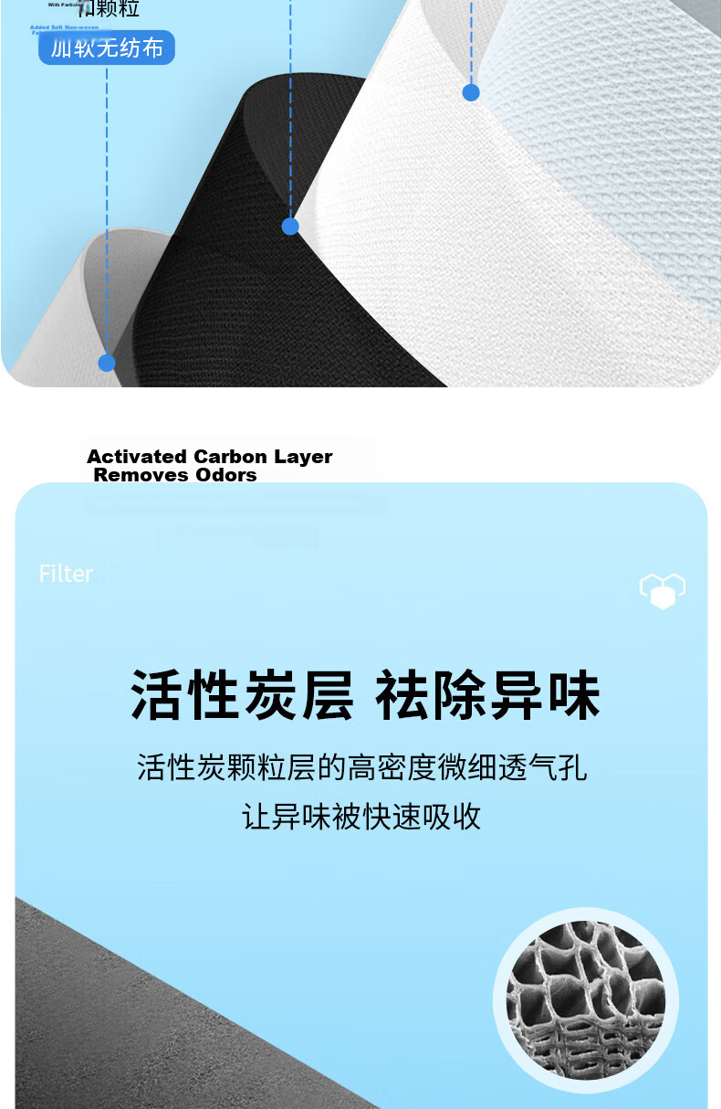 Huadun Disposable Activated Carbon Mask Dustproof Anti-smog Anti-droplet 50pcs Box Gray Standard 3